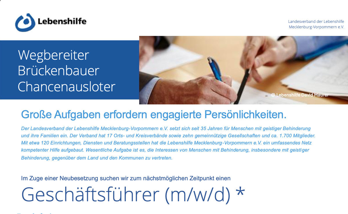 Lebenshilfe MV sucht neue Geschäftsführung