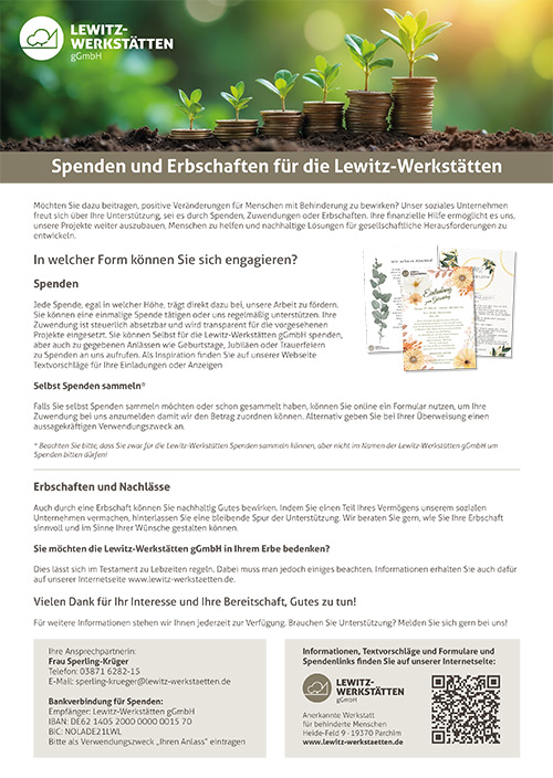 Ansicht Infoblatt Spenden und Erbschaften